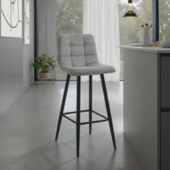 Toffee light grey sgabello grey light grey in tessuto di colore grigio chiaro e metallo nero opaco 44x50xh104 cm seduta h 78 cm