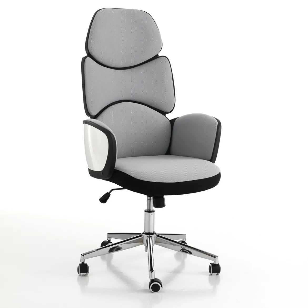 Toledo poltrona da ufficio regolabile e girevole egg in tessuto grigio ghiaccio e plastica bianco lucido 64x69 h119/129 cm