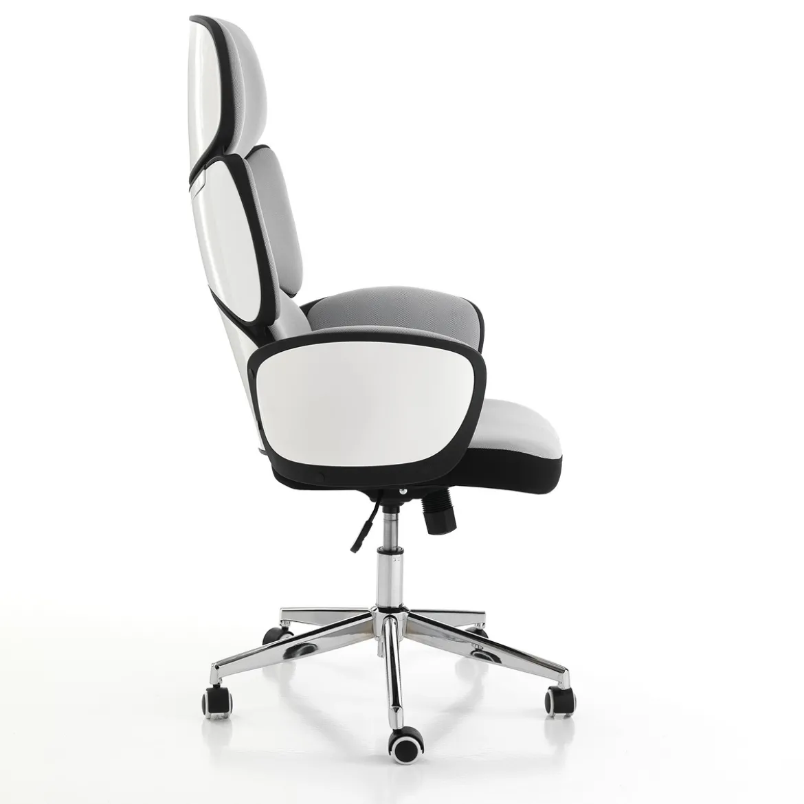 Toledo poltrona da ufficio regolabile e girevole egg in tessuto grigio ghiaccio e plastica bianco lucido 64x69 h119/129 cm