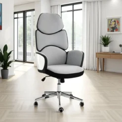 Toledo poltrona da ufficio regolabile e girevole egg in tessuto grigio ghiaccio e plastica bianco lucido 64x69 h119/129 cm