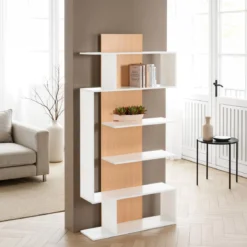 Tower-b libreria a colonna sanna bianco opaco e finitura rovere 80x25.5xh170 cm