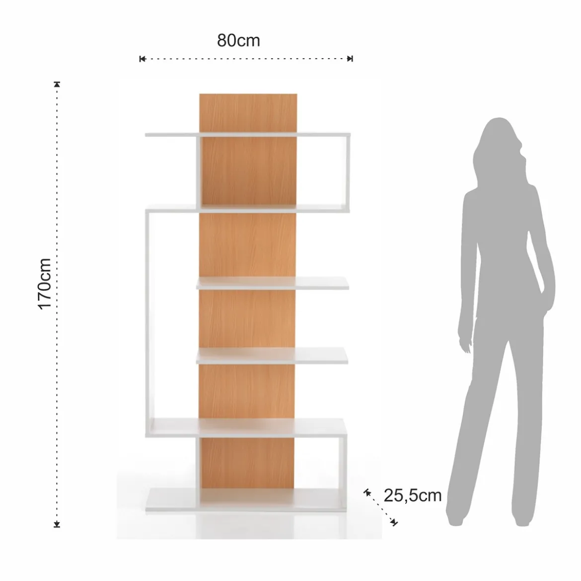 Tower-b libreria a colonna sanna bianco opaco e finitura rovere 80x25.5xh170 cm
