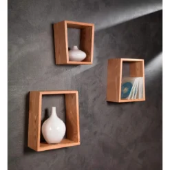 Trapezio set 3 mensole in legno tinto rovere 26xh30 23xh27 20xh23 cm