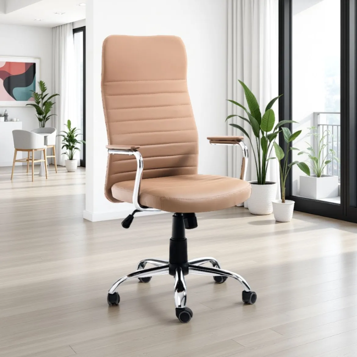 Trieste big sedia da ufficio regolabile e girevole in pelle sintetica colore marrone con ruote 56x62 h108/118 cm