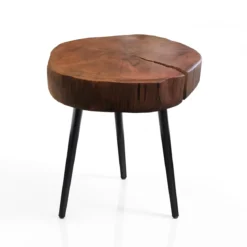 Trunk-a tavolino rotondo in legno massello e metallo nero opaco h42 ø35 cm