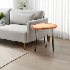 Trunk-b tavolino in metallo nero opaco piano in legno massello 45x40 h53 cm