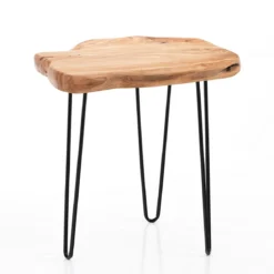 Trunk-b tavolino in metallo nero opaco piano in legno massello 45x40 h53 cm