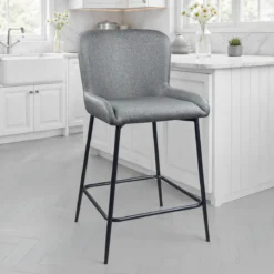 Tryun Grey Home sgabello imbottito tessuto grigio struttura metallo nero opaco h92 l47 p53 seduta h64