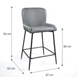 Tryun Grey Home sgabello imbottito tessuto grigio struttura metallo nero opaco h92 l47 p53 seduta h64