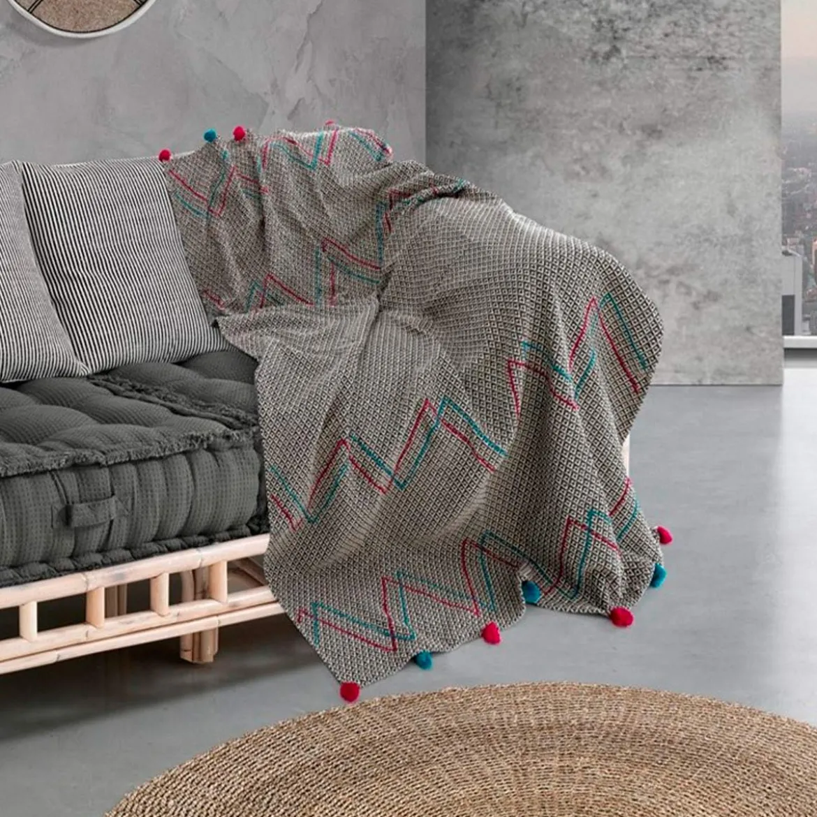 Tulsi plaid cotone 100% cotone grigio e rosso 190x135 cm