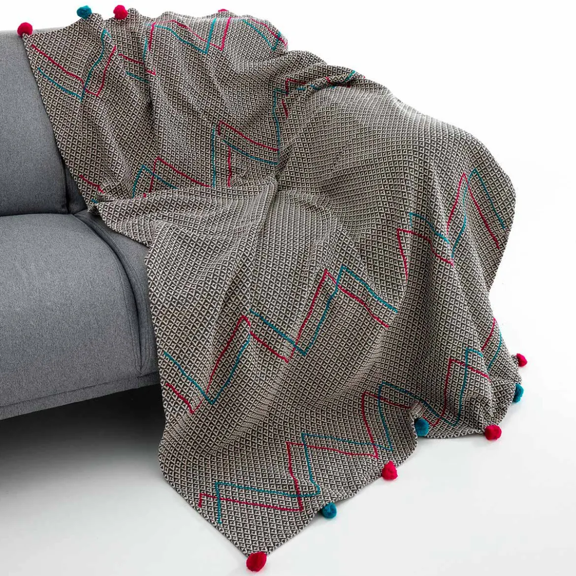 Tulsi plaid cotone 100% cotone grigio e rosso 190x135 cm