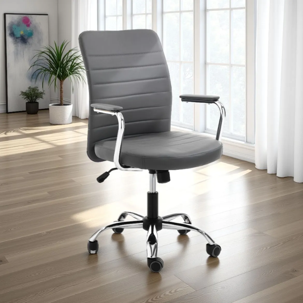 Tyler grey sedia da ufficio regolabile e girevole in pelle sintetica di colore grigio con ruote 56x66 h92/102 cm