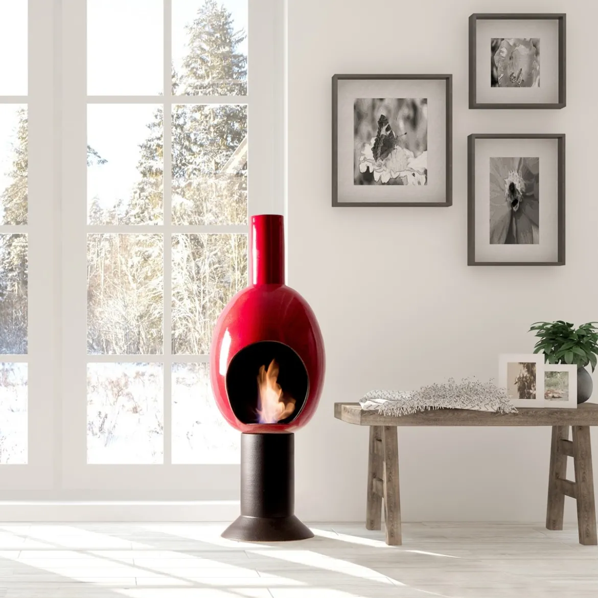 Uovo red camino a bioetanolo in ceramica realizzato a mano non necessita di canna fumaria cm. h95 d30 made in italy