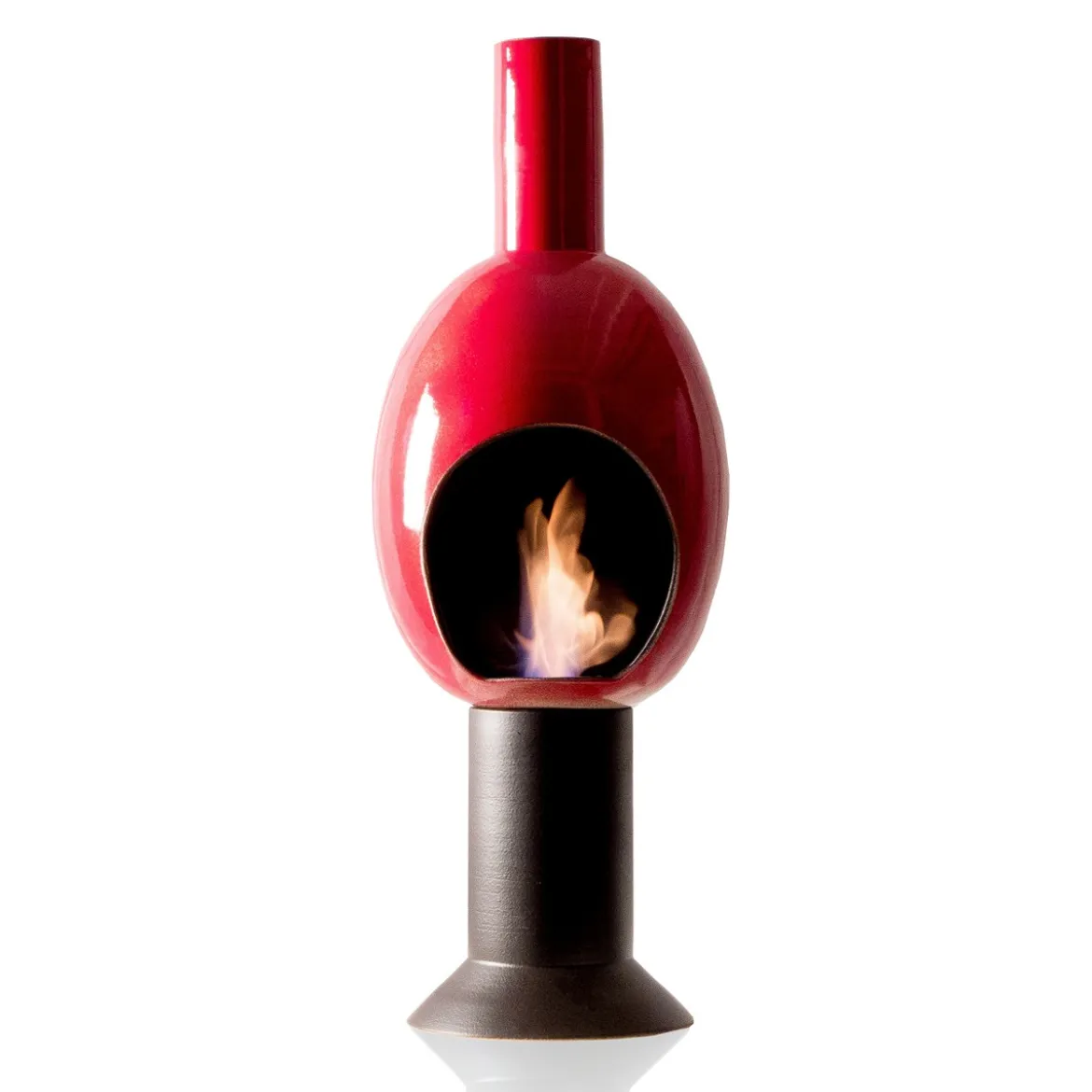Uovo red camino a bioetanolo in ceramica realizzato a mano non necessita di canna fumaria cm. h95 d30 made in italy
