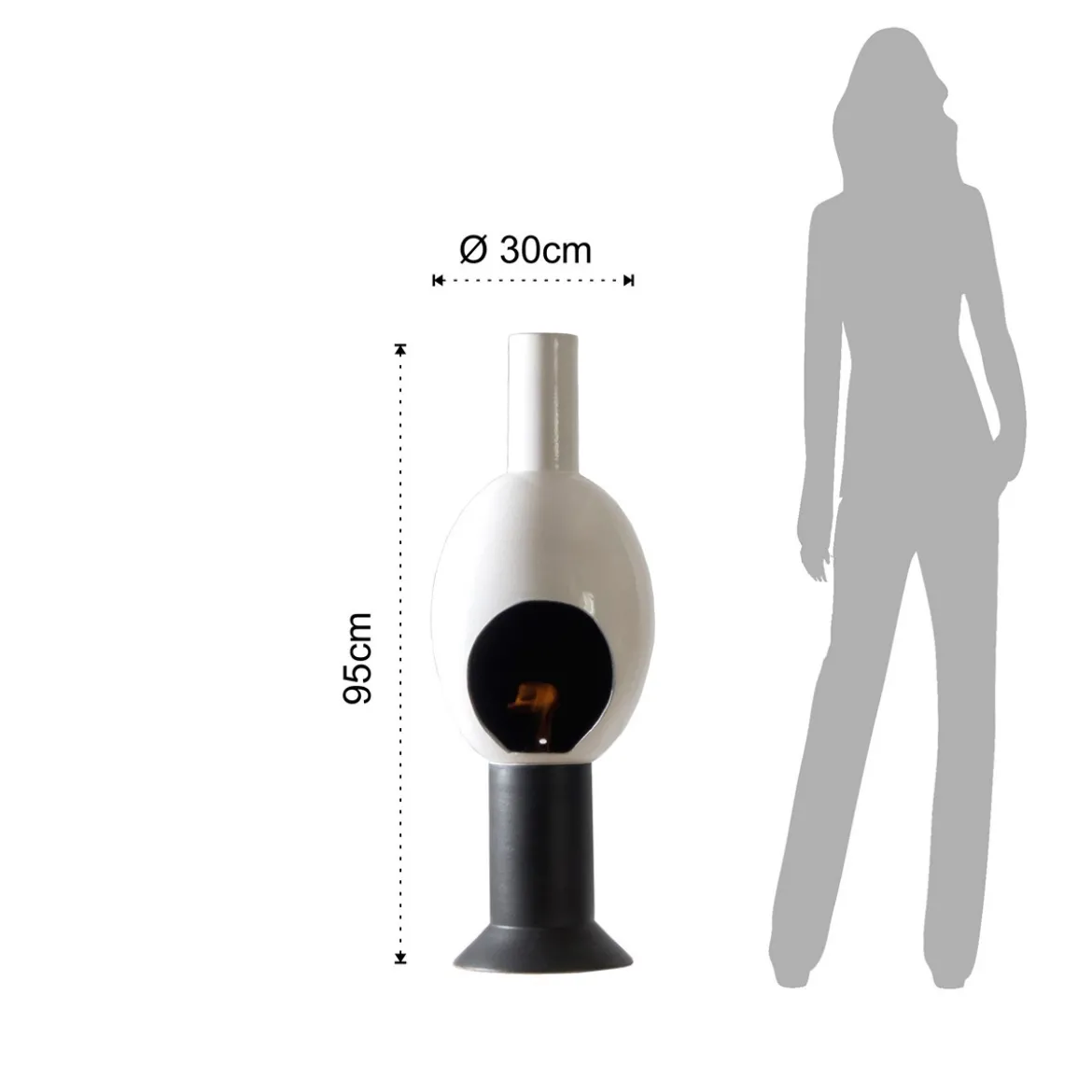 Uovo white camino a bioetanolo in ceramica realizzato a mano non necessita di canna fumaria cm. h95 d3 made in italy