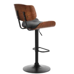 Uppsala black sgabello legno multistrato tinto finitura noce pelle sintetica nera metallo nero opaco h95/115 l51 p55