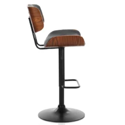 Uppsala black sgabello legno multistrato tinto finitura noce pelle sintetica nera metallo nero opaco h95/115 l51 p55