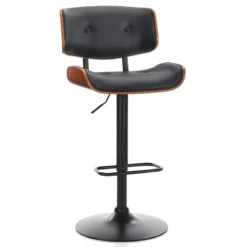 Uppsala black sgabello legno multistrato tinto finitura noce pelle sintetica nera metallo nero opaco h95/115 l51 p55