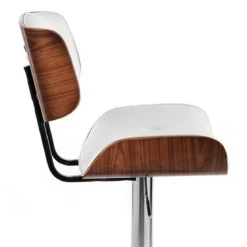 Uppsala sgabello in pelle sintetica bianca e finitura noce base in metallo cromato 51x55xh95-115 cm