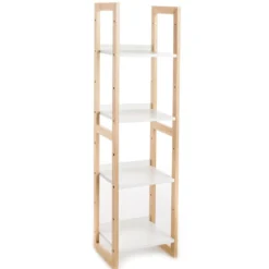 Varm libreria a colonna struttura legno massello finitura rovere ripiani laccati bianco opaco h130 p29 l35.5 cm