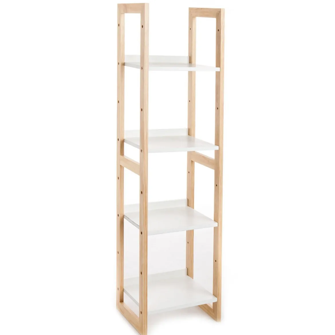 Varm libreria a colonna struttura legno massello finitura rovere ripiani laccati bianco opaco h130 p29 l35.5 cm