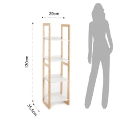 Varm libreria a colonna struttura legno massello finitura rovere ripiani laccati bianco opaco h130 p29 l35.5 cm