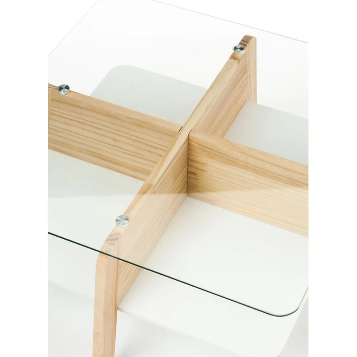 Varm tavolino in legno finitura rovere piano in vetro trasparente 60x60 h30 cm
