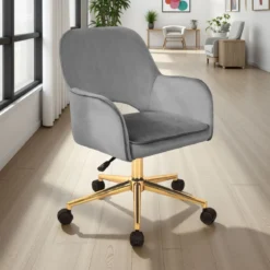 Victoria cor sedia da ufficio regolabile e girevole imbottita grigia in microfibra effetto velluto con ruote 57x58 h80/88 cm