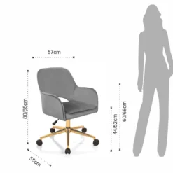 Victoria cor sedia da ufficio regolabile e girevole imbottita grigia in microfibra effetto velluto con ruote 57x58 h80/88 cm