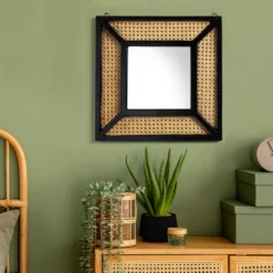 Vienna specchio parete rattan e vetro colore naturale cm 40x40x3 interno/esterno