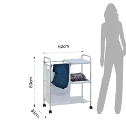 Vigio carrello in metallo cromato e abs bianco con sacca estraibile e ruote 62x39xh80 cm