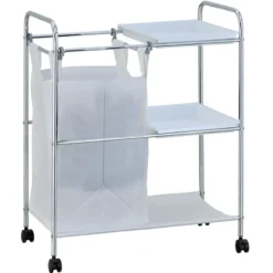 Vigio carrello in metallo cromato e abs bianco con sacca estraibile e ruote 62x39xh80 cm