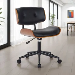 Visby-b dark wood sedia da ufficio regolabile e girevole multistrato finitura noce e pelle sintetica nera 50x54 h78/88 cm