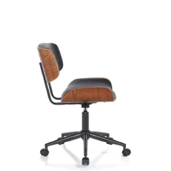 Visby-b dark wood sedia da ufficio regolabile e girevole multistrato finitura noce e pelle sintetica nera 50x54 h78/88 cm