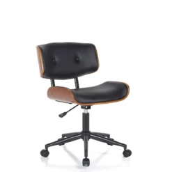 Visby-b dark wood sedia da ufficio regolabile e girevole multistrato finitura noce e pelle sintetica nera 50x54 h78/88 cm