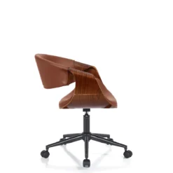 Visby-c dark wood sedia da ufficio regolabile e girevole multistrato finitura noce e pelle sintetica marrone 54x55 h73/83 cm