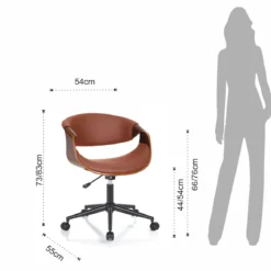 Visby-c dark wood sedia da ufficio regolabile e girevole multistrato finitura noce e pelle sintetica marrone 54x55 h73/83 cm