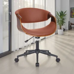 Visby-c dark wood sedia da ufficio regolabile e girevole multistrato finitura noce e pelle sintetica marrone 54x55 h73/83 cm