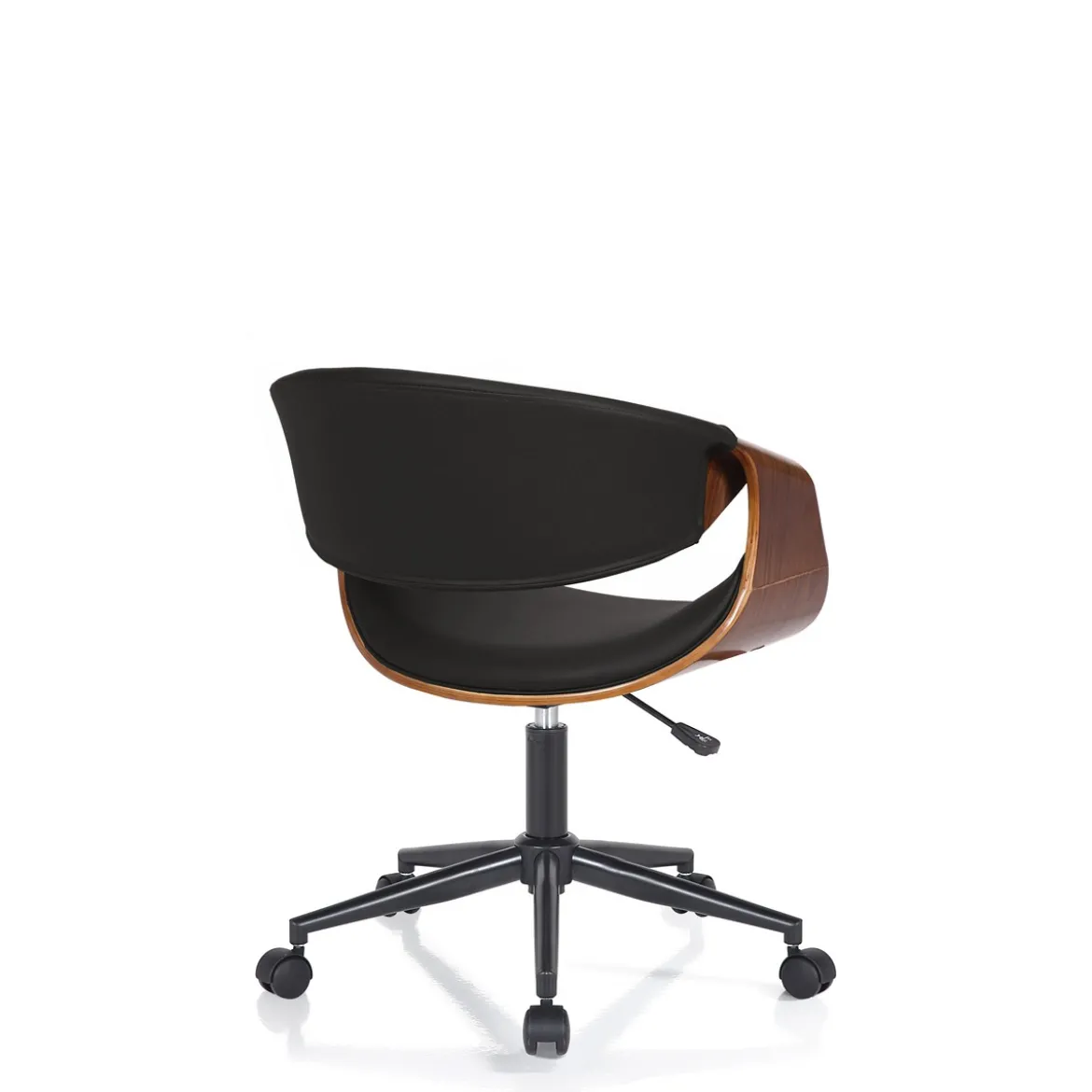 Visby dark wood sedia da ufficio regolabile e girevole multistrato finitura noce in pelle sintetica nera 54x55 h73/83 cm