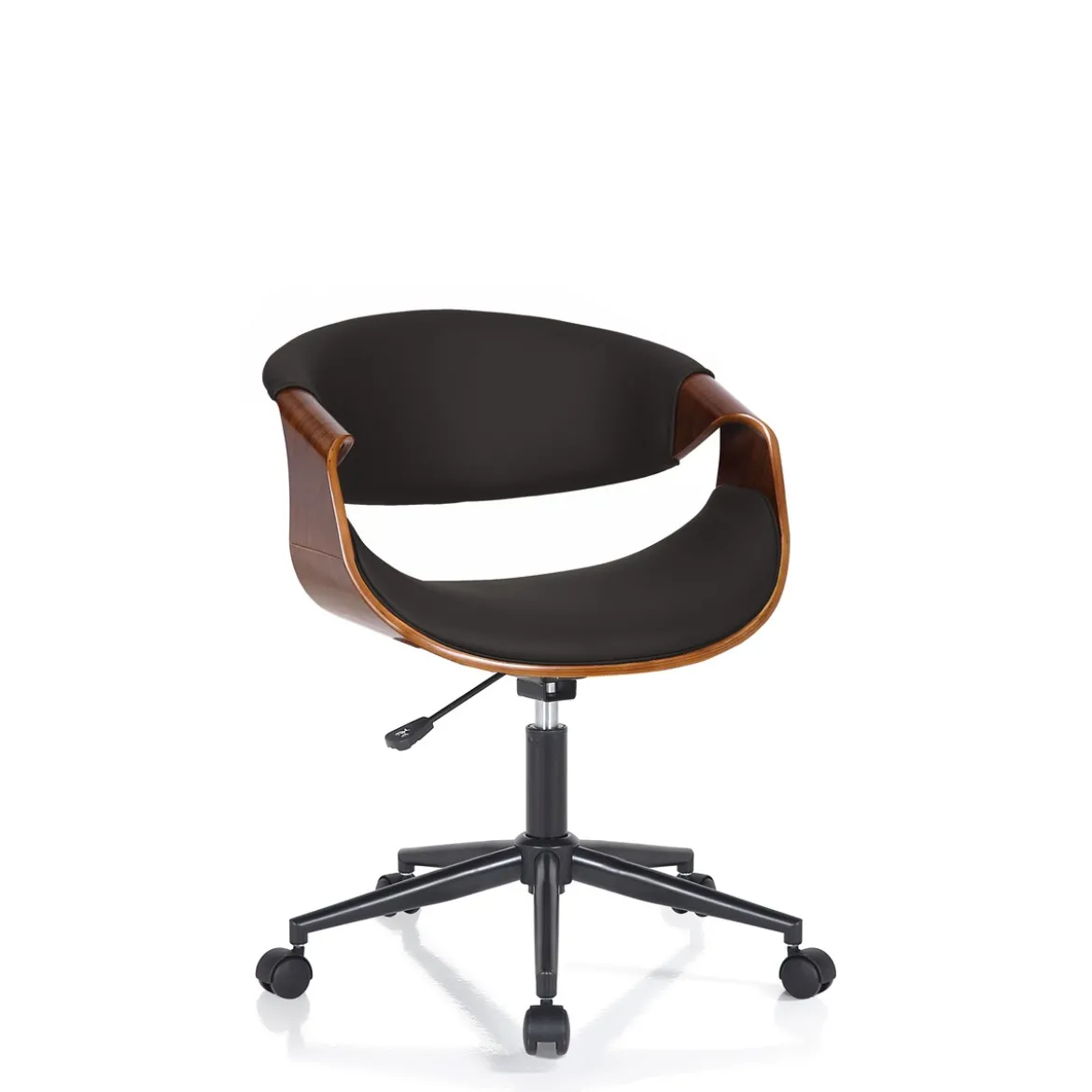 Visby dark wood sedia da ufficio regolabile e girevole multistrato finitura noce in pelle sintetica nera 54x55 h73/83 cm