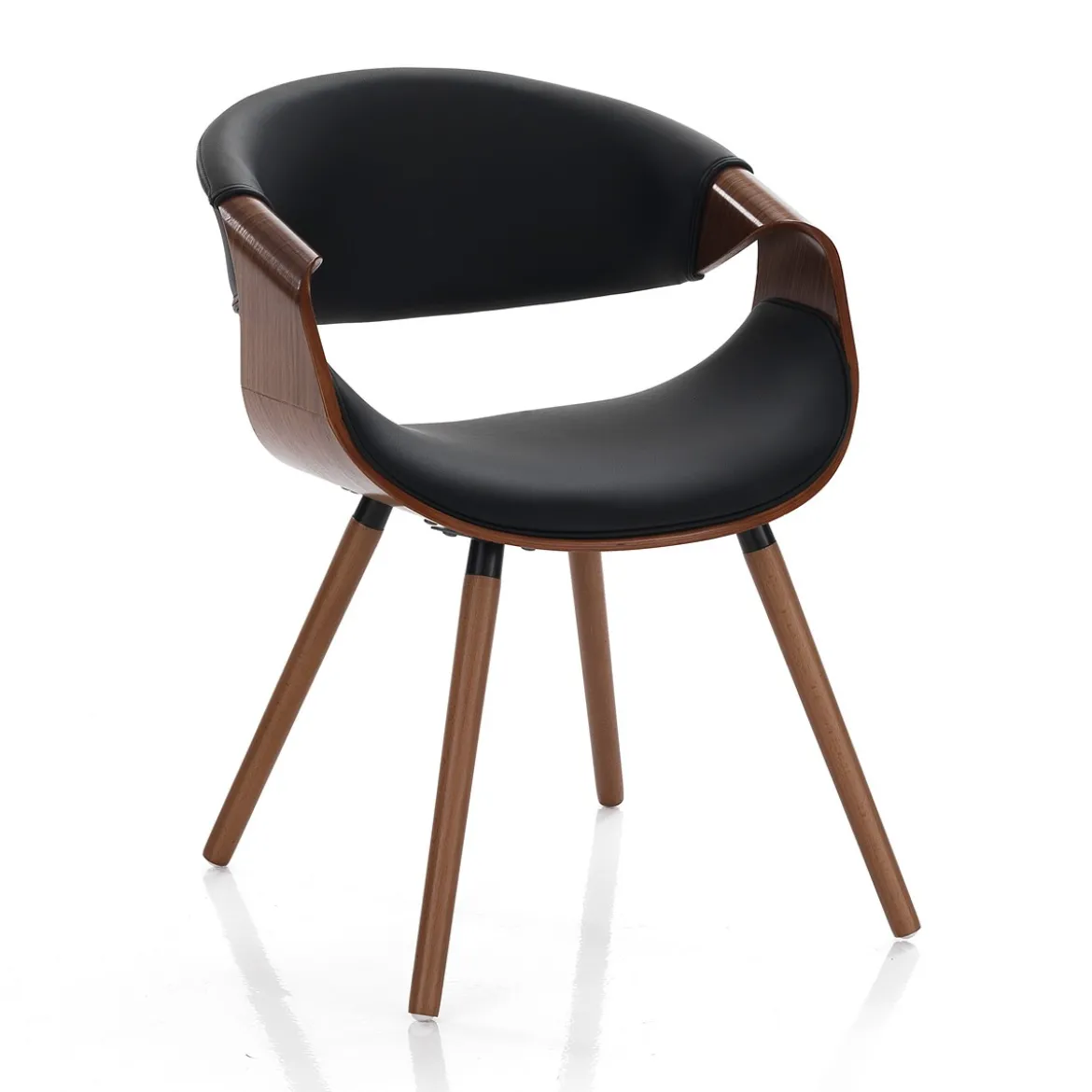 Visby 2 Dark Wood sedia multistrato curvato tinto finitura Noce pelle sintetica Nera h72 l53 p59