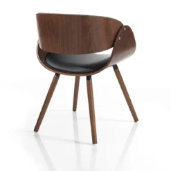 Visby evo dark wood sedia in pelle sintetica nera e legno finitura noce 50x52xh73 cm