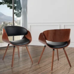 Visby evo dark wood sedia in pelle sintetica nera e legno finitura noce 50x52xh73 cm