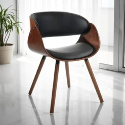 Visby evo dark wood sedia in pelle sintetica nera e legno finitura noce 50x52xh73 cm