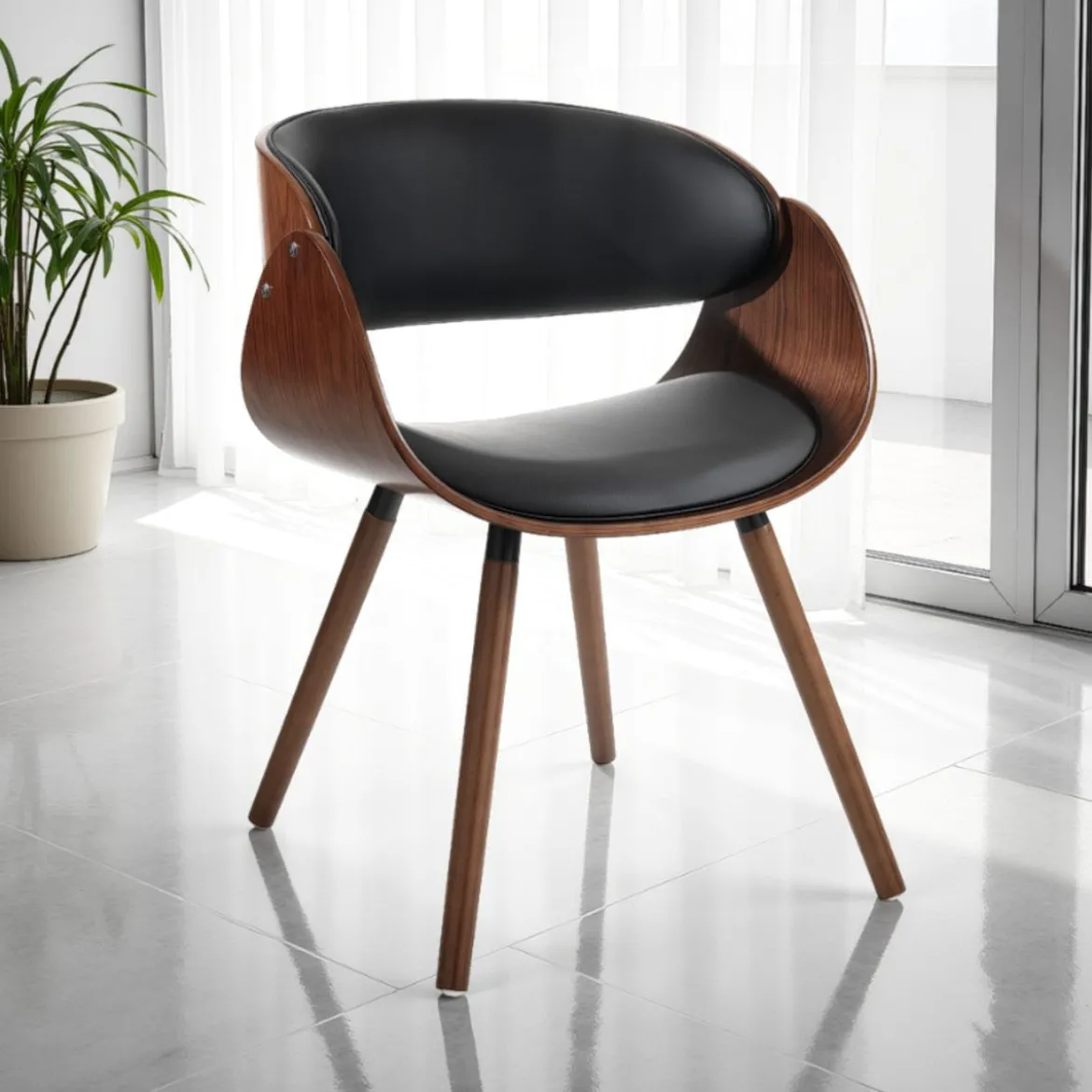 Visby evo dark wood sedia in pelle sintetica nera e legno finitura noce 50x52xh73 cm