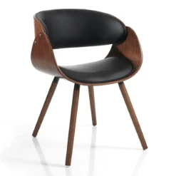 Visby evo dark wood sedia in pelle sintetica nera e legno finitura noce 50x52xh73 cm