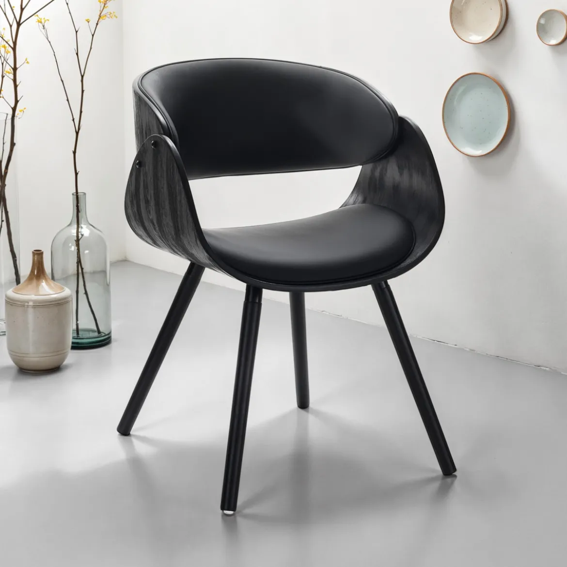 Visby Evo Total Black sedia legno multistrato nero seduta imbottita pelle sintetica nera h73 l54 p52 seduta h42