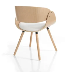 Visby evo wood sedia in pelle sintetica bianca e legno finitura rovere 54x52xh73 cm