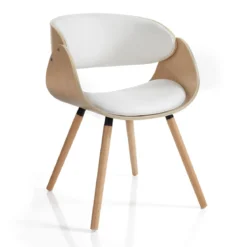 Visby evo wood sedia in pelle sintetica bianca e legno finitura rovere 54x52xh73 cm