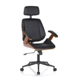 Visby high dark wood sedia da ufficio regolabile e girevole multistrato finitura noce e pelle sintetica nera 62x65 h118/128 cm